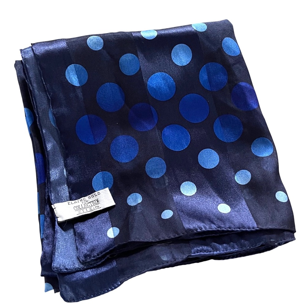 Elaine Gold Collection XIIX Scarf Women OS Blue Polka Dot Retro Mod Satin Square